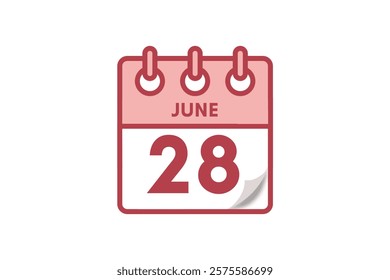 28 June month single day vector, illustration, calendar with maroon, rose and white color background calendar June 28