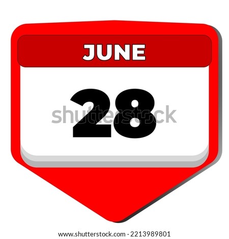 28 June vector icon calendar day. 28 date of June. Twenty eighth day of June. 28th date number. 28 day calendar. Twenty eight date. LGBT Pride, Constitution Ukraine, Insurance Awareness. illustration