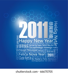 28 languages said "Happy New Year" in 2011.-Design and typography background.