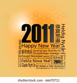 28 languages said "Happy New Year" in 2011.-Design and typography background.