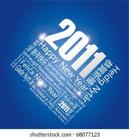 28 languages said "Happy New Year" in 2011.-Design and typography background.