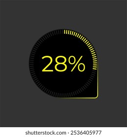 28% de carga. Vector De Diagrama Ui. Icono de progreso de Descarga. Interfaz de diagrama circular. Veintiocho por ciento descargando.