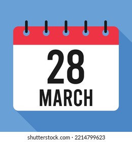 28. März-Kalender.  blauer Hintergrund. 
Vektorkalender.