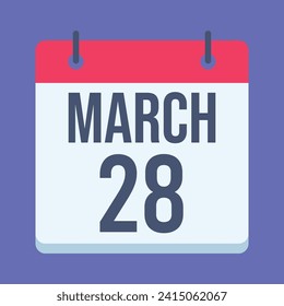 28 March Calendar. Blue Background. Vector Calendar.
