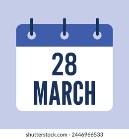 28 March Calendar. Grey Background. Vector Calendar.