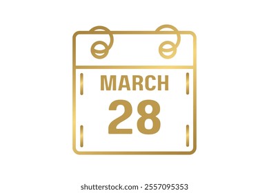 28 March calendar icon text page monthly web design on golden and white background vector, icon, or illustration with the month of March 28