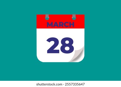 28 March calendar icon text page monthly web design on red, and blue background vector, icon, or illustration with the month of March 28