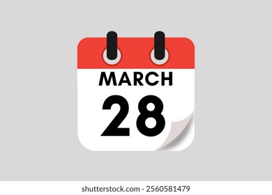 28 March calendar icon text page monthly web design on red, white, black and ash background vector, icon, or illustration with the month of March 28