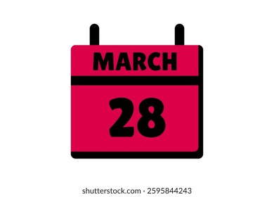28 March calendar icon text page monthly web design on red, black and white background vector, icon, or illustration with the month of March 28