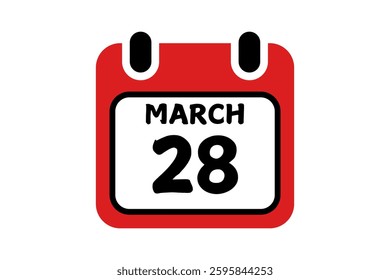 28 March calendar icon text page monthly web design on red, black and white background vector, icon, or illustration with the month of March 28