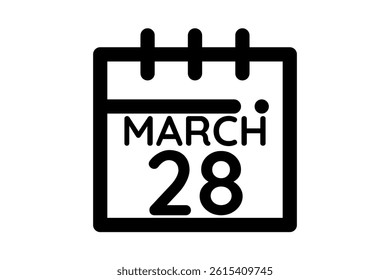 28 March calendar icon text page monthly web design on black and white background vector, icon, or illustration with the month of March 28