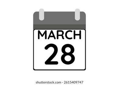 28 March calendar icon text page monthly web design on black and white background vector, icon, or illustration with the month of March 28