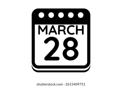 28 March calendar icon text page monthly web design on black and white background vector, icon, or illustration with the month of March 28