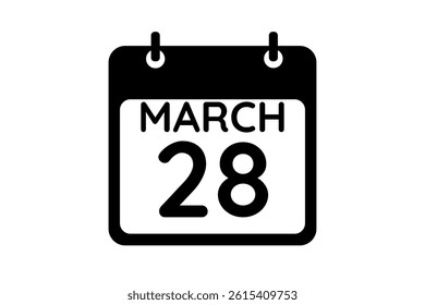 28 March calendar icon text page monthly web design on black and white background vector, icon, or illustration with the month of March 28