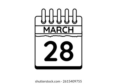 28 March calendar icon text page monthly web design on black and white background vector, icon, or illustration with the month of March 28
