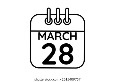 28 March calendar icon text page monthly web design on black and white background vector, icon, or illustration with the month of March 28