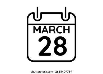 28 March calendar icon text page monthly web design on black and white background vector, icon, or illustration with the month of March 28