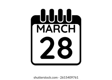 28 March calendar icon text page monthly web design on black and white background vector, icon, or illustration with the month of March 28
