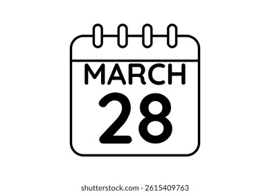 28 March calendar icon text page monthly web design on black and white background vector, icon, or illustration with the month of March 28