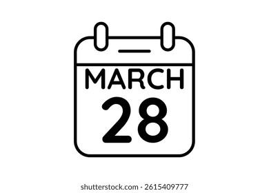 28 March calendar icon text page monthly web design on black and white background vector, icon, or illustration with the month of March 28