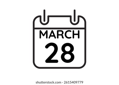 28 March calendar icon text page monthly web design on black and white background vector, icon, or illustration with the month of March 28