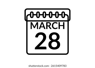 28 March calendar icon text page monthly web design on black and white background vector, icon, or illustration with the month of March 28