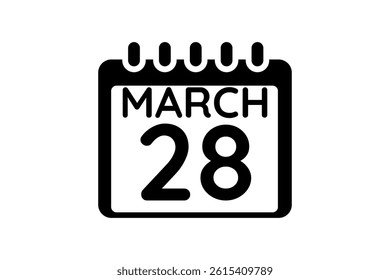 28 March calendar icon text page monthly web design on black and white background vector, icon, or illustration with the month of March 28