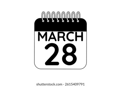 28 March calendar icon text page monthly web design on black and white background vector, icon, or illustration with the month of March 28