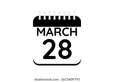 28 March calendar icon text page monthly web design on black and white background vector, icon, or illustration with the month of March 28