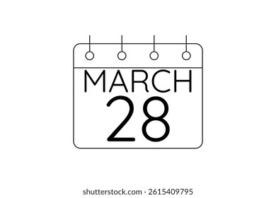 28 March calendar icon text page monthly web design on black and white background vector, icon, or illustration with the month of March 28