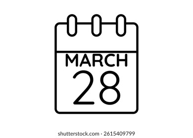 28 March calendar icon text page monthly web design on black and white background vector, icon, or illustration with the month of March 28