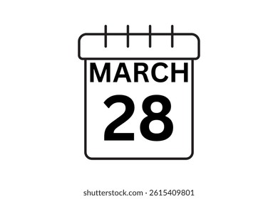 28 March calendar icon text page monthly web design on black and white background vector, icon, or illustration with the month of March 28