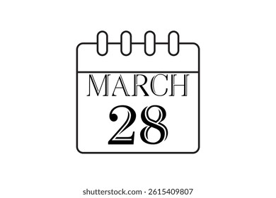 28 March calendar icon text page monthly web design on black and white background vector, icon, or illustration with the month of March 28