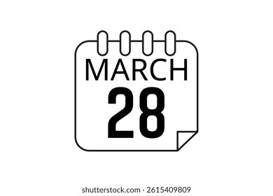 28 March calendar icon text page monthly web design on black and white background vector, icon, or illustration with the month of March 28
