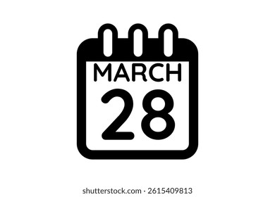 28 March calendar icon text page monthly web design on black and white background vector, icon, or illustration with the month of March 28