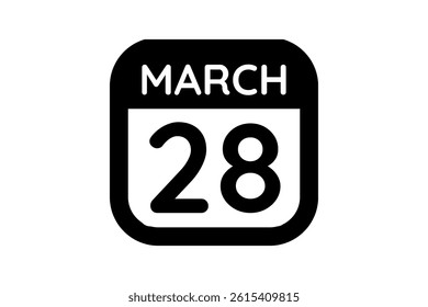 28 March calendar icon text page monthly web design on black and white background vector, icon, or illustration with the month of March 28