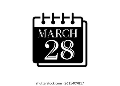 28 March calendar icon text page monthly web design on black and white background vector, icon, or illustration with the month of March 28