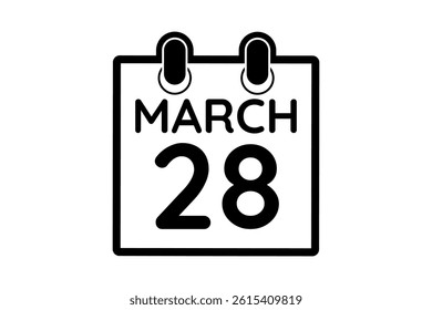 28 March calendar icon text page monthly web design on black and white background vector, icon, or illustration with the month of March 28