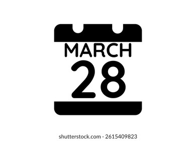 28 March calendar icon text page monthly web design on black and white background vector, icon, or illustration with the month of March 28