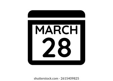 28 March calendar icon text page monthly web design on black and white background vector, icon, or illustration with the month of March 28