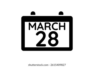 28 March calendar icon text page monthly web design on black and white background vector, icon, or illustration with the month of March 28