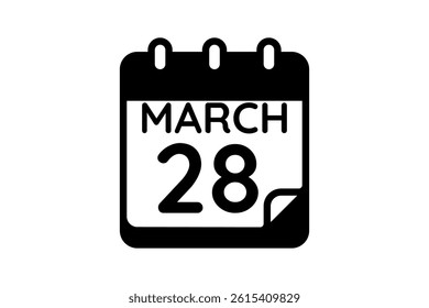 28 March calendar icon text page monthly web design on black and white background vector, icon, or illustration with the month of March 28