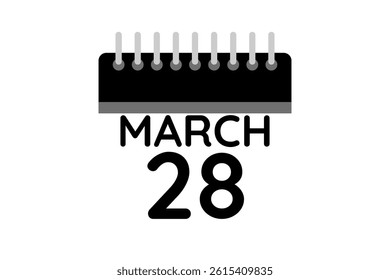 28 March calendar icon text page monthly web design on black and white background vector, icon, or illustration with the month of March 28