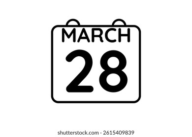 28 March calendar icon text page monthly web design on black and white background vector, icon, or illustration with the month of March 28