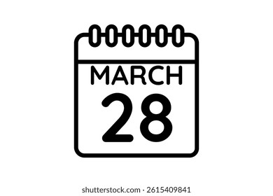 28 March calendar icon text page monthly web design on black and white background vector, icon, or illustration with the month of March 28