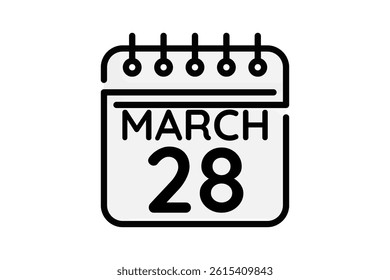 28 March calendar icon text page monthly web design on black and white background vector, icon, or illustration with the month of March 28