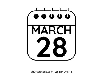 28 March calendar icon text page monthly web design on black and white background vector, icon, or illustration with the month of March 28