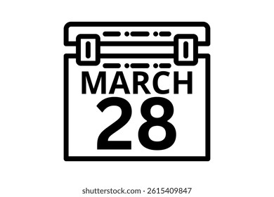28 March calendar icon text page monthly web design on black and white background vector, icon, or illustration with the month of March 28