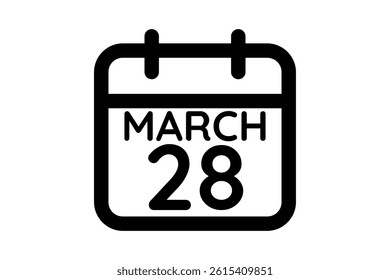 28 March calendar icon text page monthly web design on black and white background vector, icon, or illustration with the month of March 28