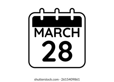 28 March calendar icon text page monthly web design on black and white background vector, icon, or illustration with the month of March 28